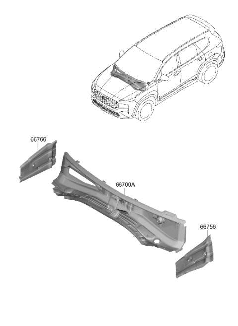 2021 Hyundai Santa Fe Hybrid Panel Assembly-Cowl Complete Diagram for 66700-S1500