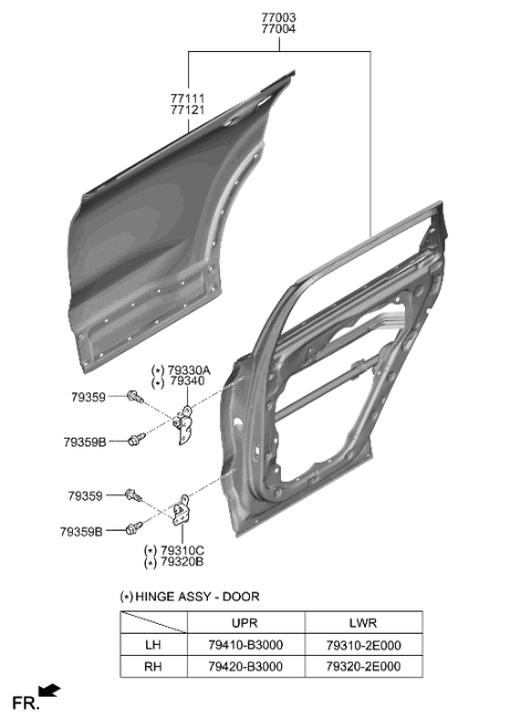2022 Hyundai Santa Fe Hybrid Rear Door Panel Diagram