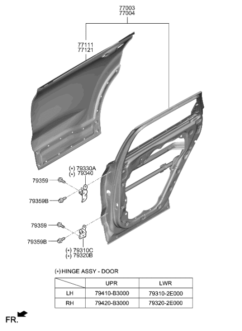 2023 Hyundai Santa Fe Hybrid Korean made Rear Door Panel Diagram