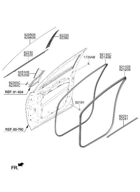 2023 Hyundai Santa Fe Hybrid Front Door Moulding Diagram