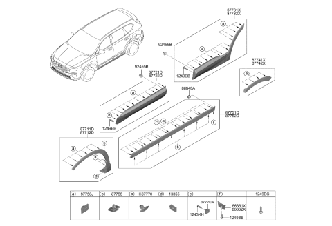 2022 Hyundai Santa Fe Hybrid Body Side Moulding Diagram