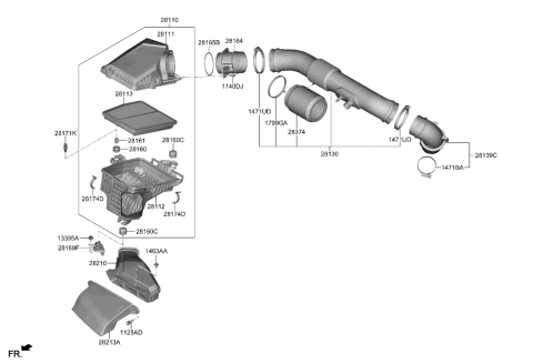 2000 Hyundai Elantra Sensor Assembly-Air Flow Diagram for 28164-2M400