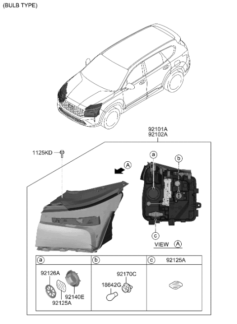 2021 Hyundai Santa Fe Hybrid Lamp Assy-Head,Lh Diagram for 92101-CL100