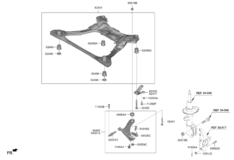 2022 Hyundai Santa Fe Hybrid CROSSMEMBER COMPL Diagram for 62405-S1BA0