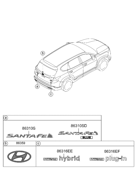 2022 Hyundai Santa Fe Hybrid Emblem-SANTAFE Blue Diagram for 86310-CL020