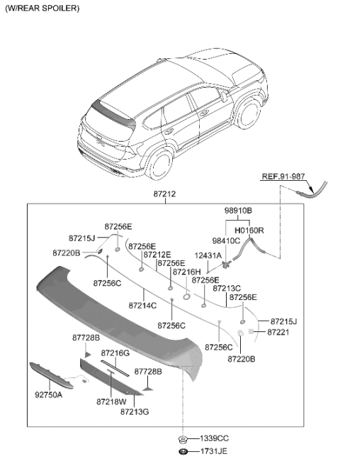 2021 Hyundai Santa Fe Hybrid Roof Garnish & Rear Spoiler Diagram 3