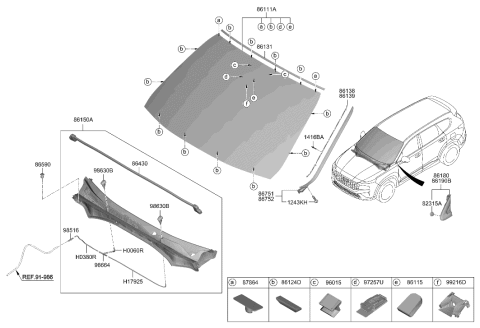 2022 Hyundai Santa Fe Hybrid Glass-Windshield Diagram for 86111-S1DS0