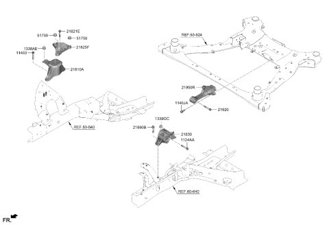 2021 Hyundai Santa Fe Hybrid Engine & Transaxle Mounting Diagram