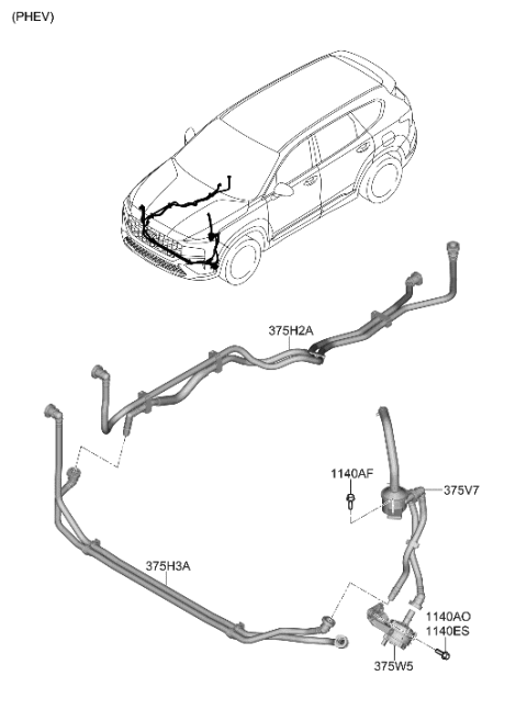 2023 Hyundai Santa Fe Hybrid Air Separator & Tube Assembly Diagram for 375V7-P4500