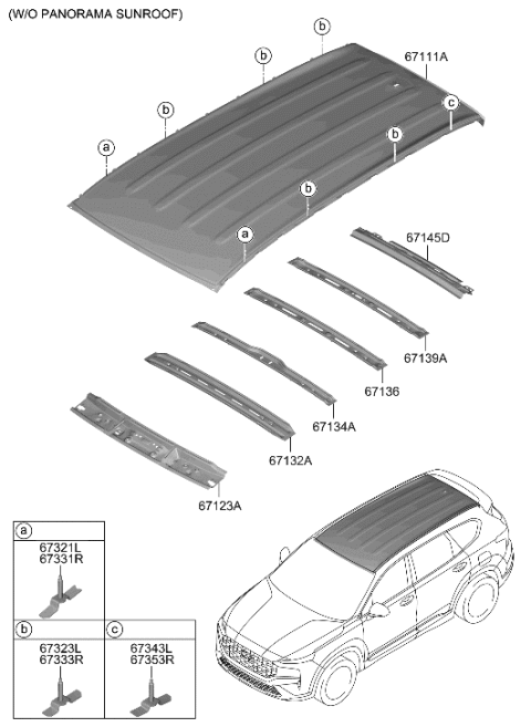 2023 Hyundai Santa Fe Hybrid Korean made Roof Panel Diagram 1