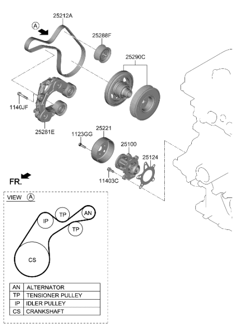 1998 Hyundai Elantra TENSIONER Assembly-Mechanical Diagram for 25281-2MHA1