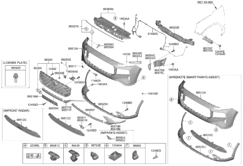 2000 Hyundai Elantra MOULDING-FRT BPR License Plate Diagram for 86519-S1550