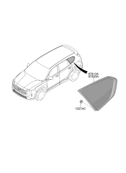 2021 Hyundai Santa Fe Hybrid Glass & MOULDING Assembly-Quarter Diagram for 87820-S1100