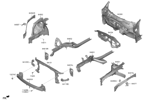 2023 Hyundai Elantra Fender Apron & Radiator Support Panel Diagram