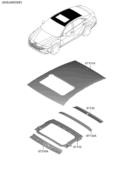 2022 Hyundai Elantra US Alabama made Roof Panel Diagram 2