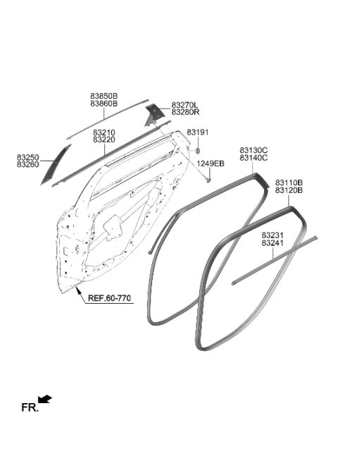 2023 Hyundai Elantra US Alabama made Rear Door Moulding Diagram