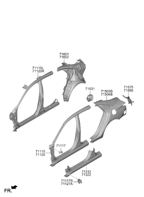 2021 Hyundai Elantra US Alabama made Side Body Panel Diagram