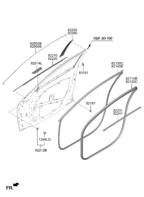 2022 Hyundai Elantra PAD-FR DR QUADRANT ANTINOISE,L Diagram for 821C0-AA000