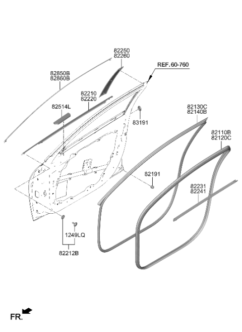 2022 Hyundai Elantra US Alabama made Front Door Moulding Diagram