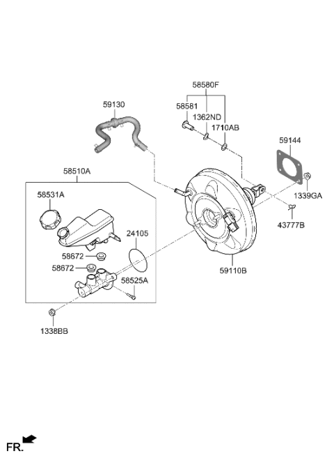 2021 Hyundai Elantra US Alabama made Brake Master Cylinder & Booster Diagram
