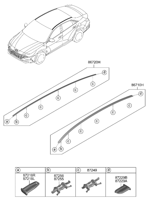 2021 Hyundai Elantra RR End Piece-Roof MLDG,RH Diagram for 87244-AB000