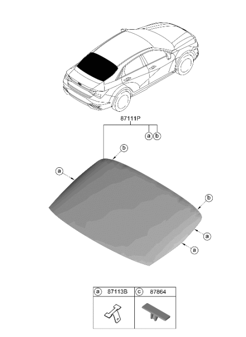 2022 Hyundai Elantra US Alabama made Rear Window Glass & Moulding Diagram