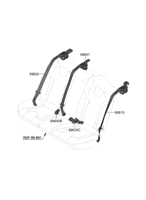 2021 Hyundai Elantra S/Belt Assy-RR, Ctr Diagram for 89850-AB000-YFR