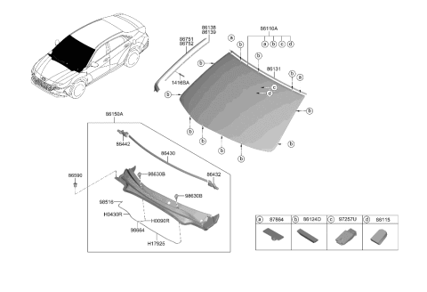 2023 Hyundai Elantra US Alabama made Windshield Glass Diagram