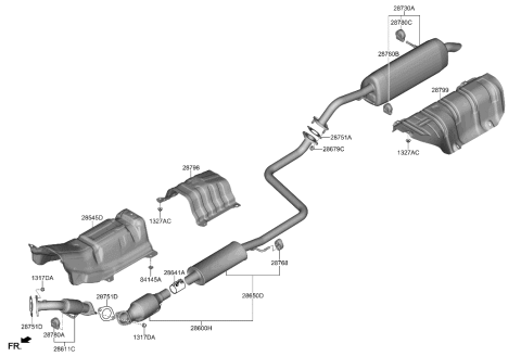 2022 Hyundai Elantra US Alabama made Muffler & Exhaust Pipe Diagram