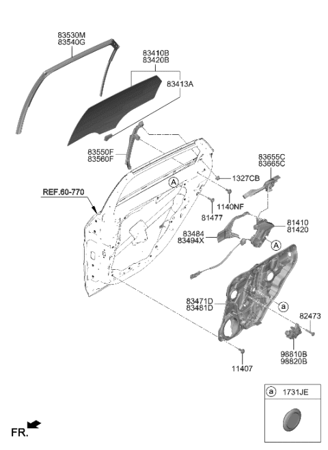 2012 Hyundai Accent Base Assembly-RR Dr O/S HDL,LH Diagram for 83655-AA000