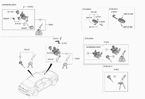 2021 Hyundai Elantra US Alabama made Key & Cylinder Set Diagram