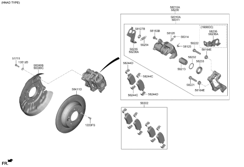 2022 Hyundai Elantra US Alabama made Rear Wheel Brake Diagram 1