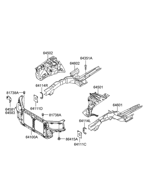 2006 Hyundai Azera Fender Apron & Radiator Support Panel Diagram