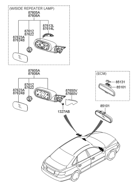 2006 Hyundai Azera Produced Before OCT.30.2006 Rear View Mirror Diagram