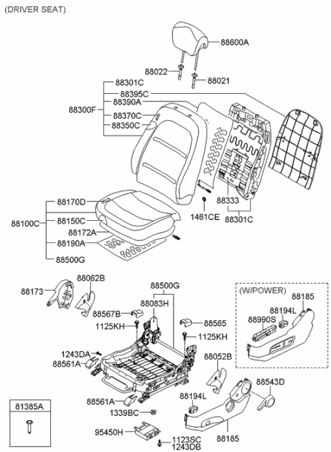 2005 Hyundai Azera Recliner Knob,LH Diagram for 88171-3L000-J9