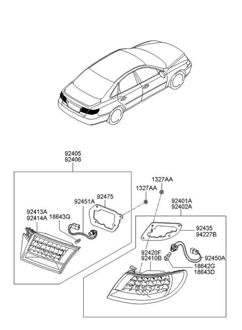 2006 Hyundai Azera Lamp Assembly-Rear Combination Inside,RH Diagram for 92404-3L001