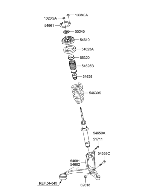 2005 Hyundai Azera Strut Assembly Diagram for 54611-3L040