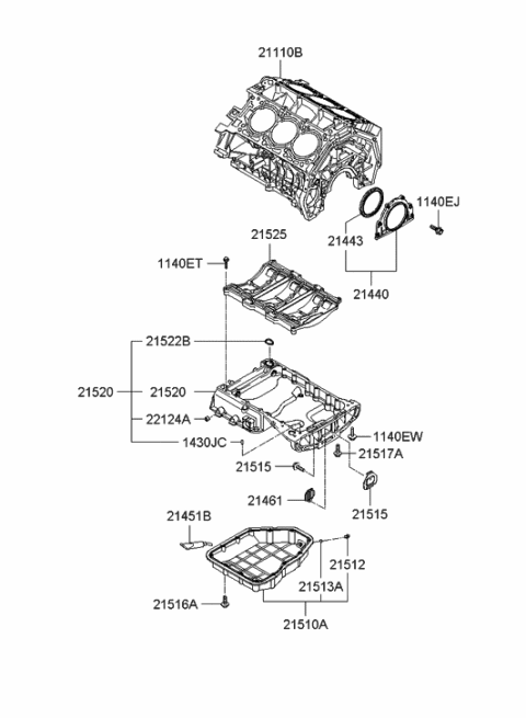 2006 Hyundai Azera Cylinder Block & Oil Pan Diagram 2