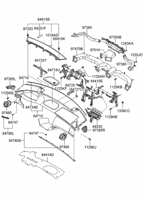 2005 Hyundai Azera Garnish Assembly-Crash Pad Center,RH Diagram for 84790-3L001-2N
