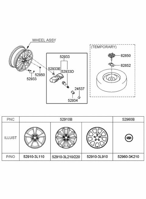 2006 Hyundai Azera Produced Before OCT.30.2006 Wheel & Cap Diagram