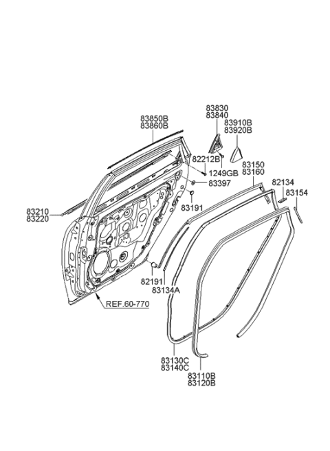 2006 Hyundai Azera Produced Before OCT.30.2006 Rear Door Moulding Diagram