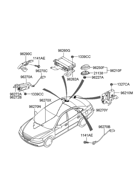 2005 Hyundai Azera Roof Antenna Assembly Diagram for 96250-3L100-G6