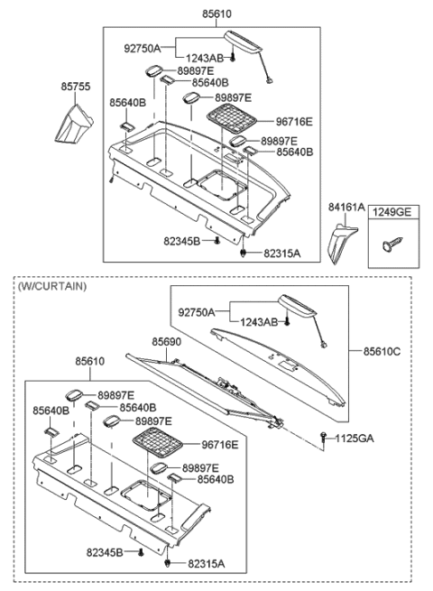 2006 Hyundai Azera Produced Before OCT.30.2006 Rear Package Tray Diagram