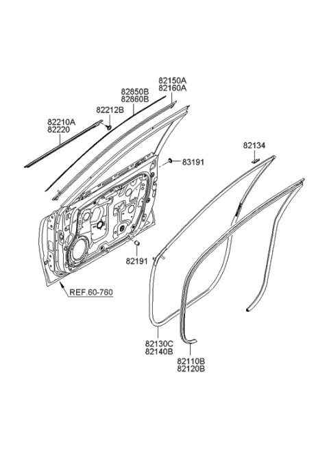 2006 Hyundai Azera Produced Before OCT.30.2006 Front Door Moulding Diagram