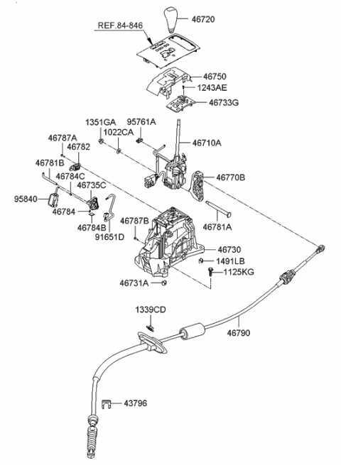2006 Hyundai Azera Produced Before OCT.30.2006 Shift Lever Control (ATM) Diagram