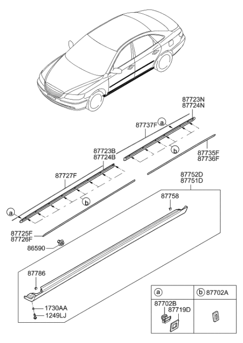 2006 Hyundai Azera Body Side Moulding Diagram