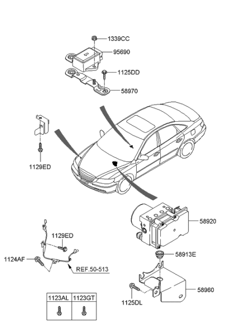 1994 Hyundai Sonata Bracket-Hydraulic Module Diagram for 58960-3K000
