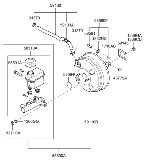 2006 Hyundai Azera Produced Before OCT.30.2006 Brake Master Cylinder & Booster Diagram