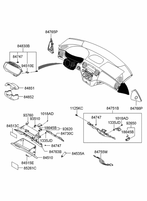 2006 Hyundai Azera Lamp Assembly-Glove Box Diagram for 84753-3L000