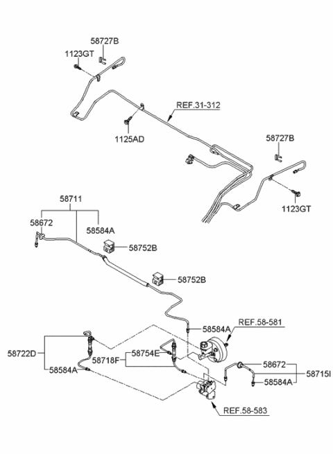 1993 Hyundai Sonata Tube-Master Cylinder To Hydraulic Module Diagram for 58718-3L200